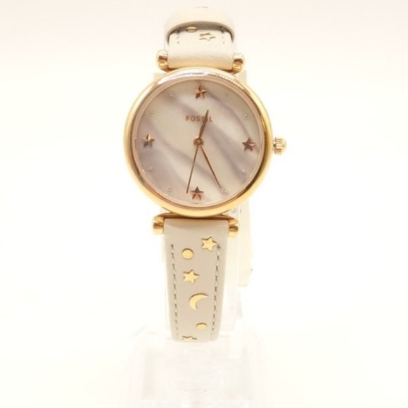NEW Fossil Women's Moon & Stars Ivory Leather Watch ES4526 $125 - Picture 1 of 6